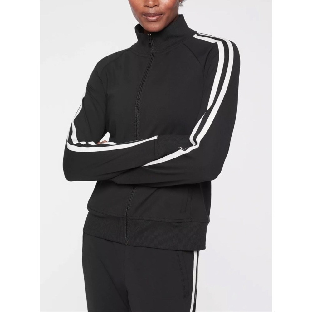 Athleta Circa Track Jacket Women's Stripe Full Zip Size‎ Medium Black Running